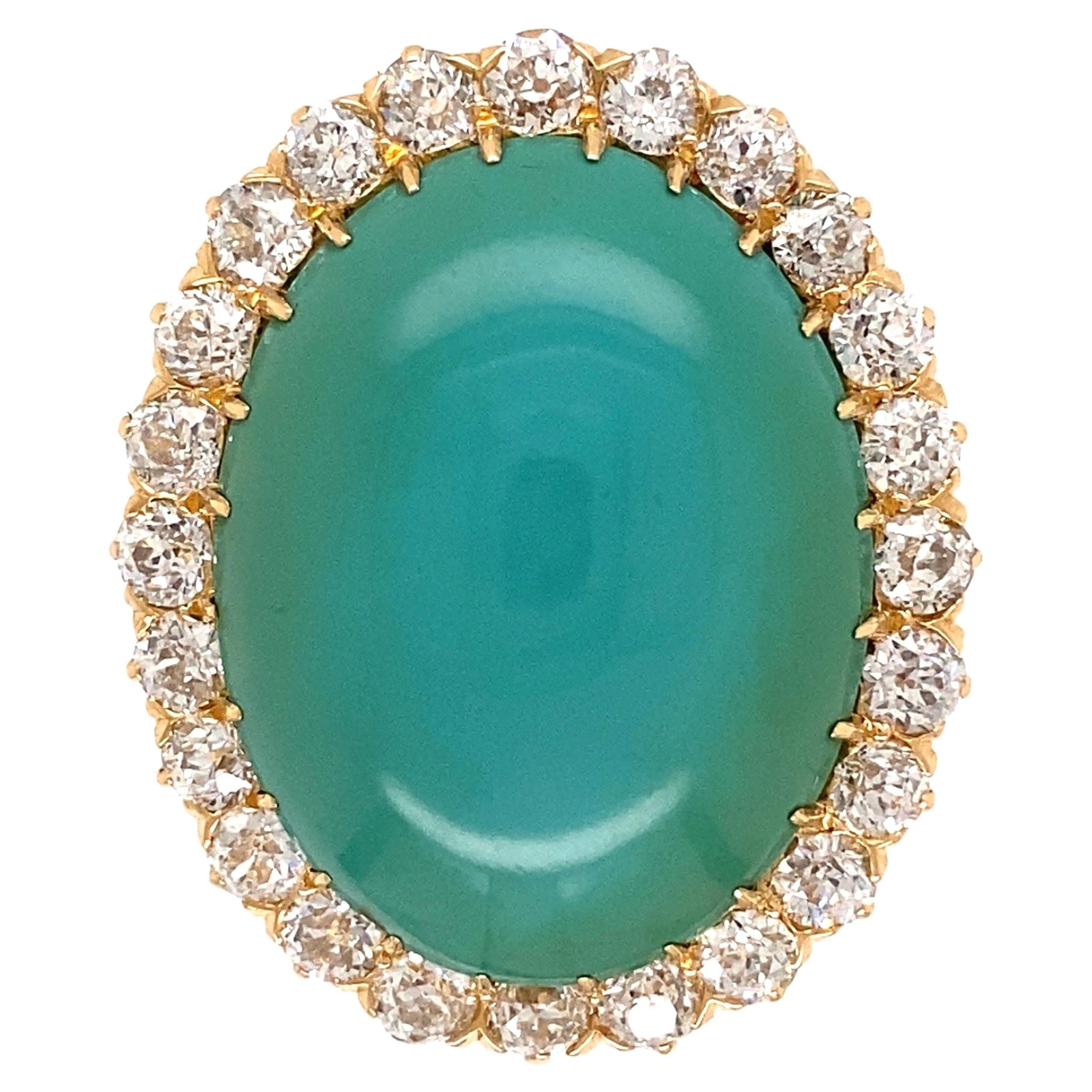 18.29 Carat Turquoise and Diamond Gold Cocktail Ring Estate Fine Jewelry