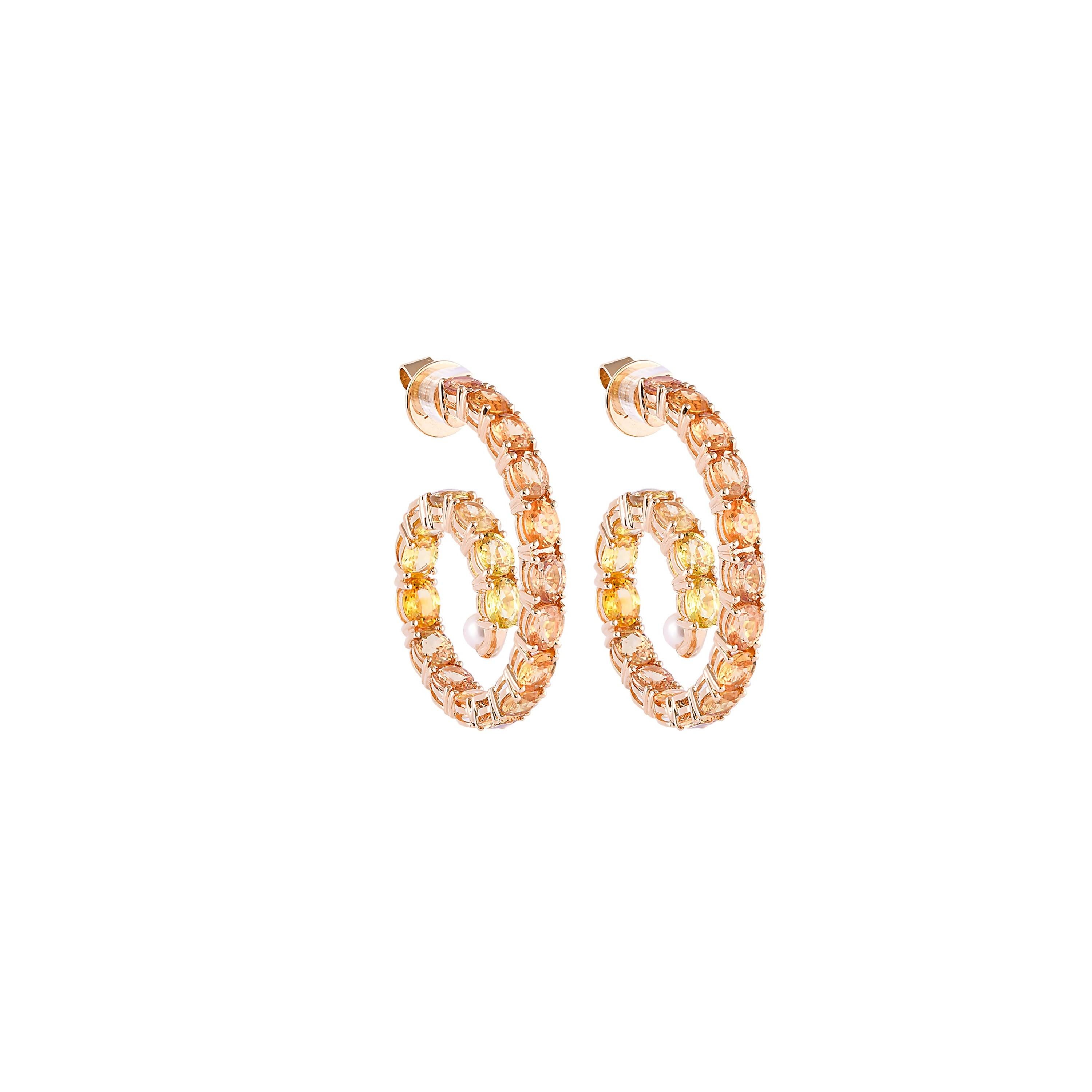 Contemporary 18.29 Carat Yellow Sapphire Earring in 18 Karat Yellow Gold with Pearls For Sale