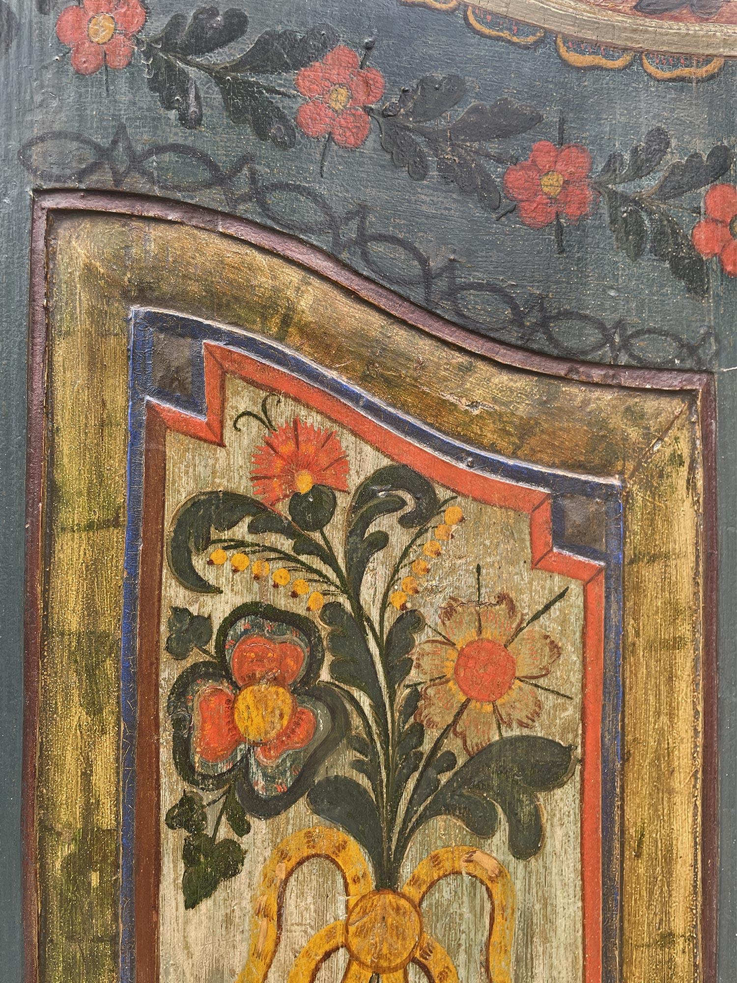 1829 Cupboard Painted in Blue Floral Cabinet - European Alps For Sale 3