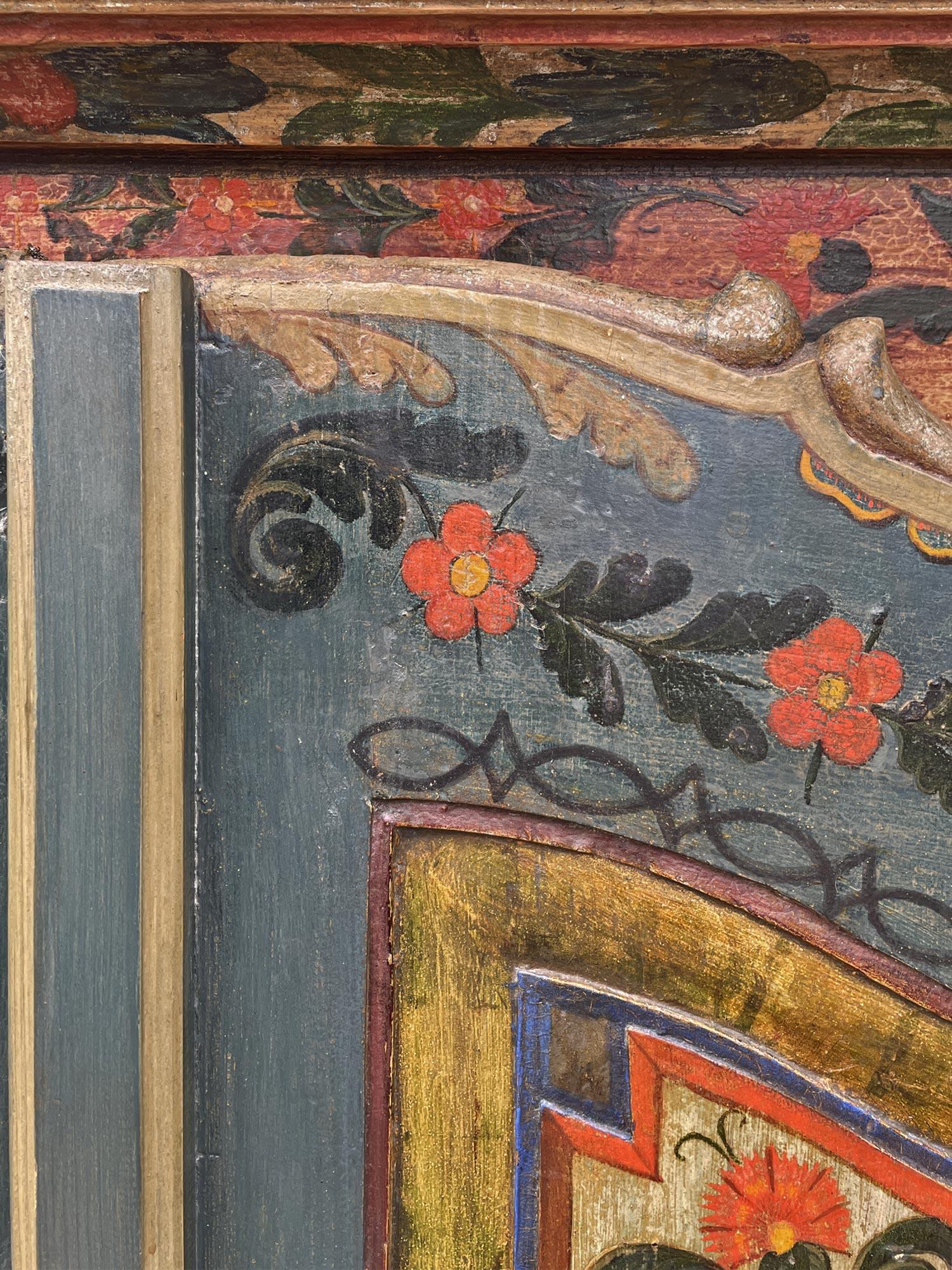 1829 Cupboard Painted in Blue Floral Cabinet - European Alps For Sale 4
