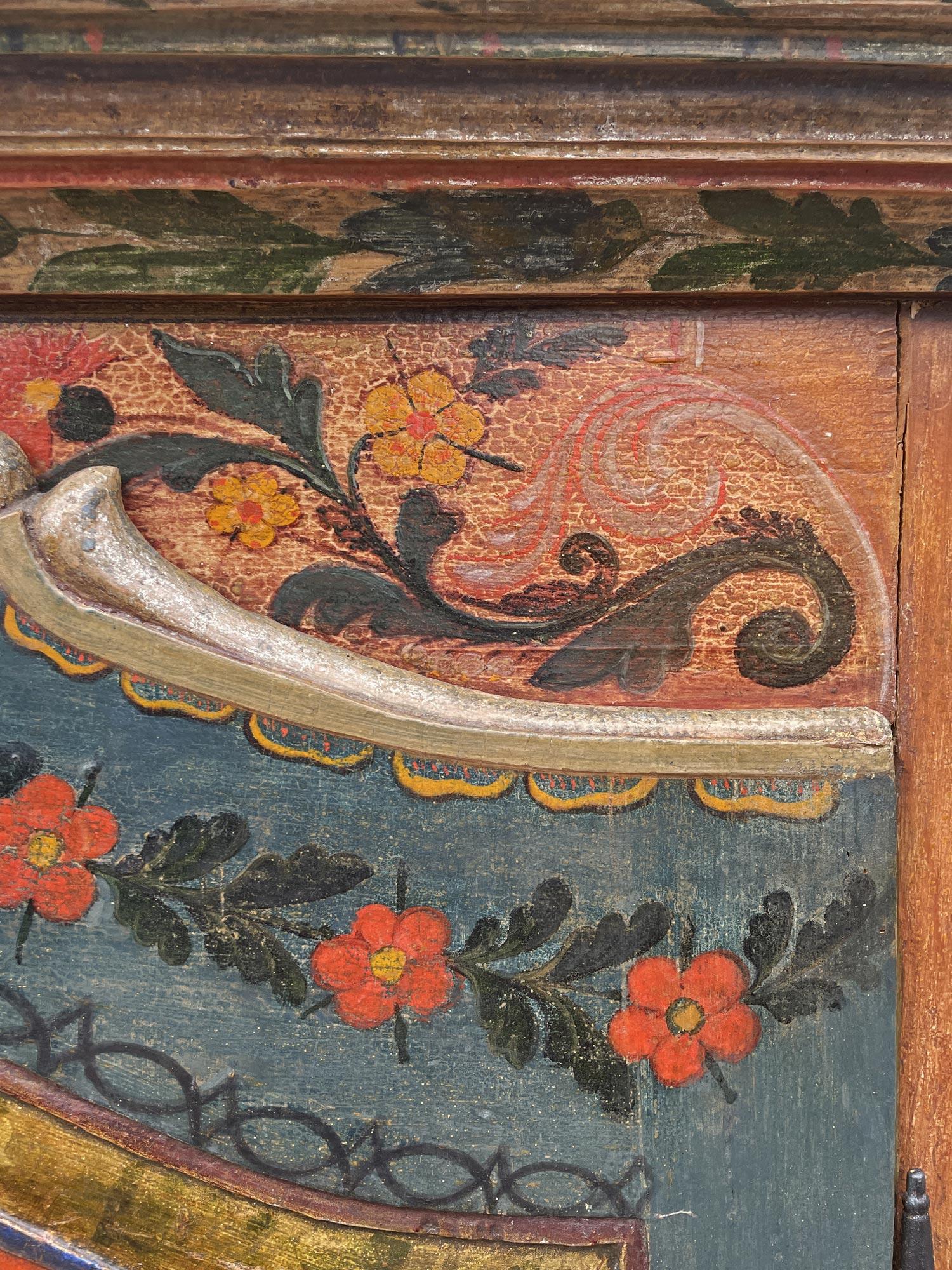 1829 Cupboard Painted in Blue Floral Cabinet - European Alps For Sale 5