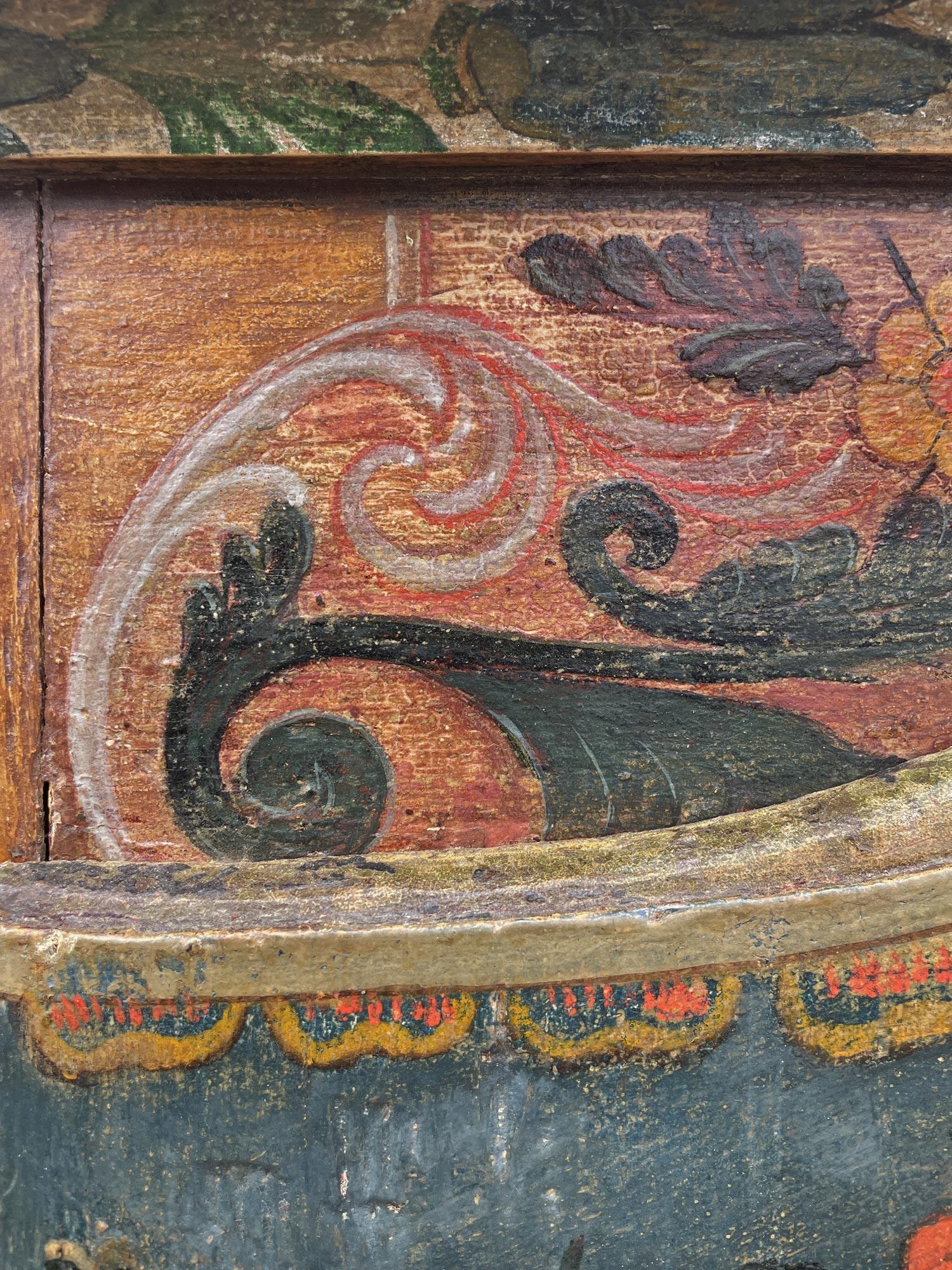 1829 Cupboard Painted in Blue Floral Cabinet - European Alps For Sale 6