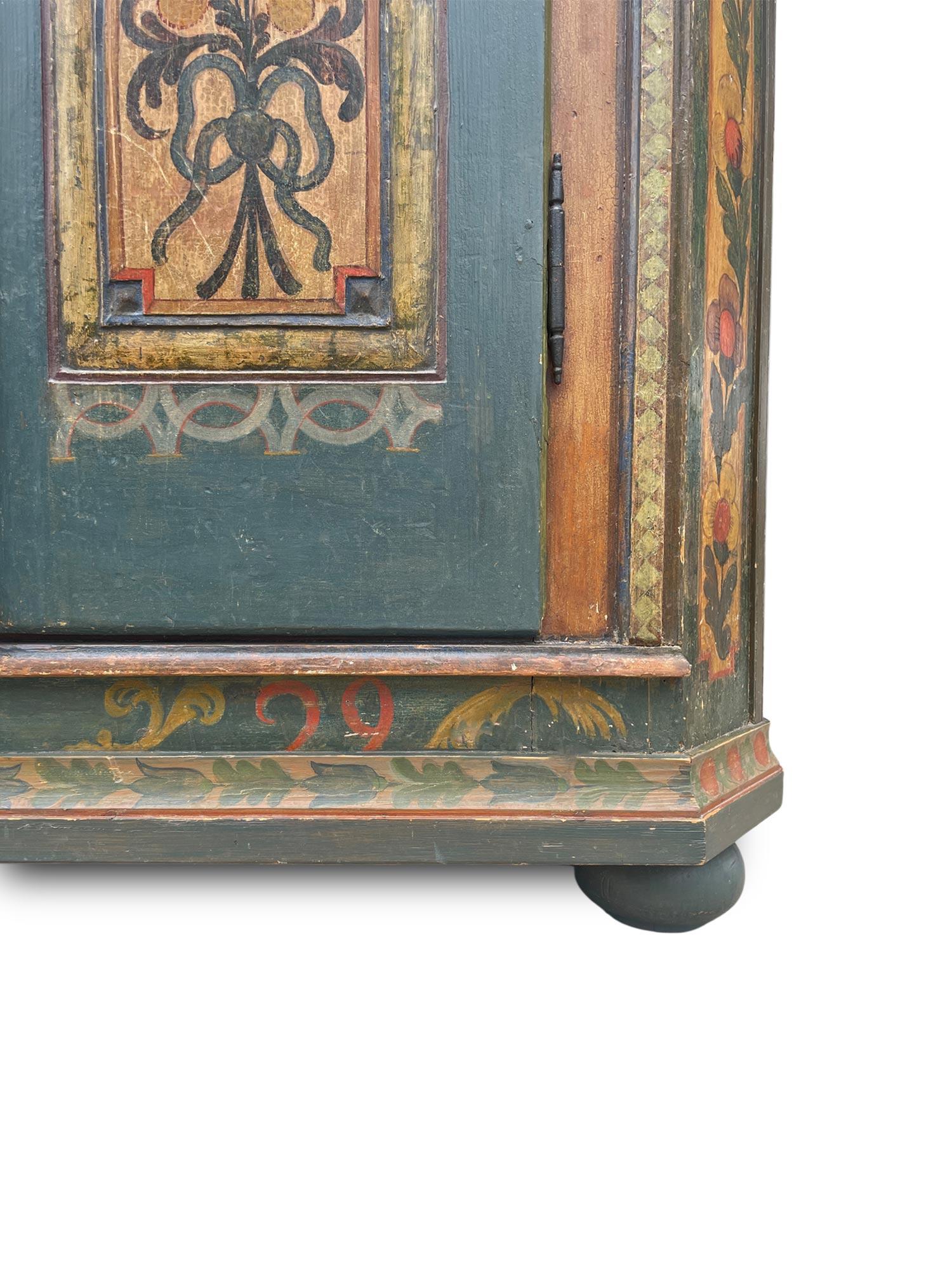 1829 Cupboard Painted in Blue Floral Cabinet - European Alps For Sale 10