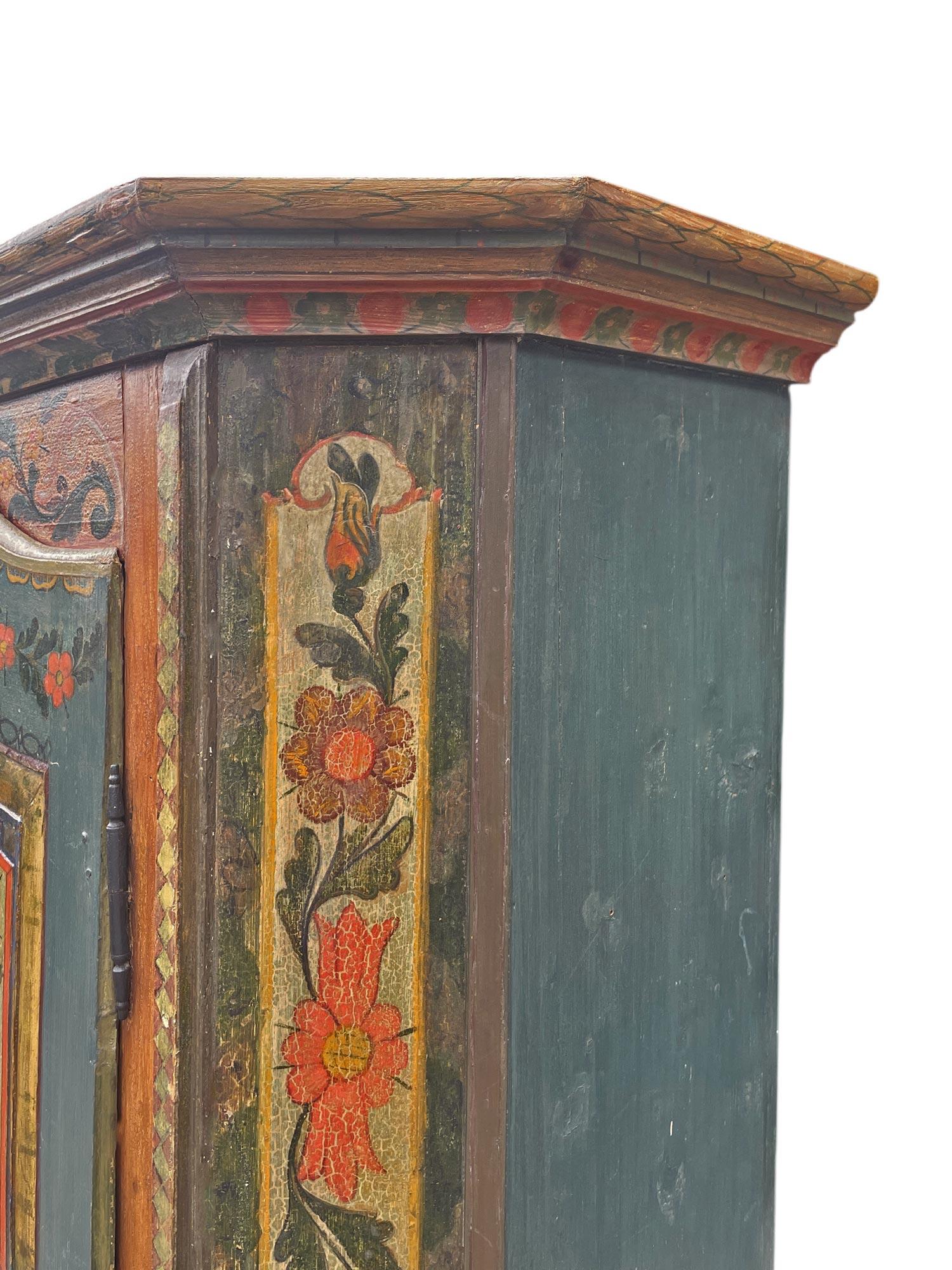 1829 Cupboard Painted in Blue Floral Cabinet - European Alps For Sale 11