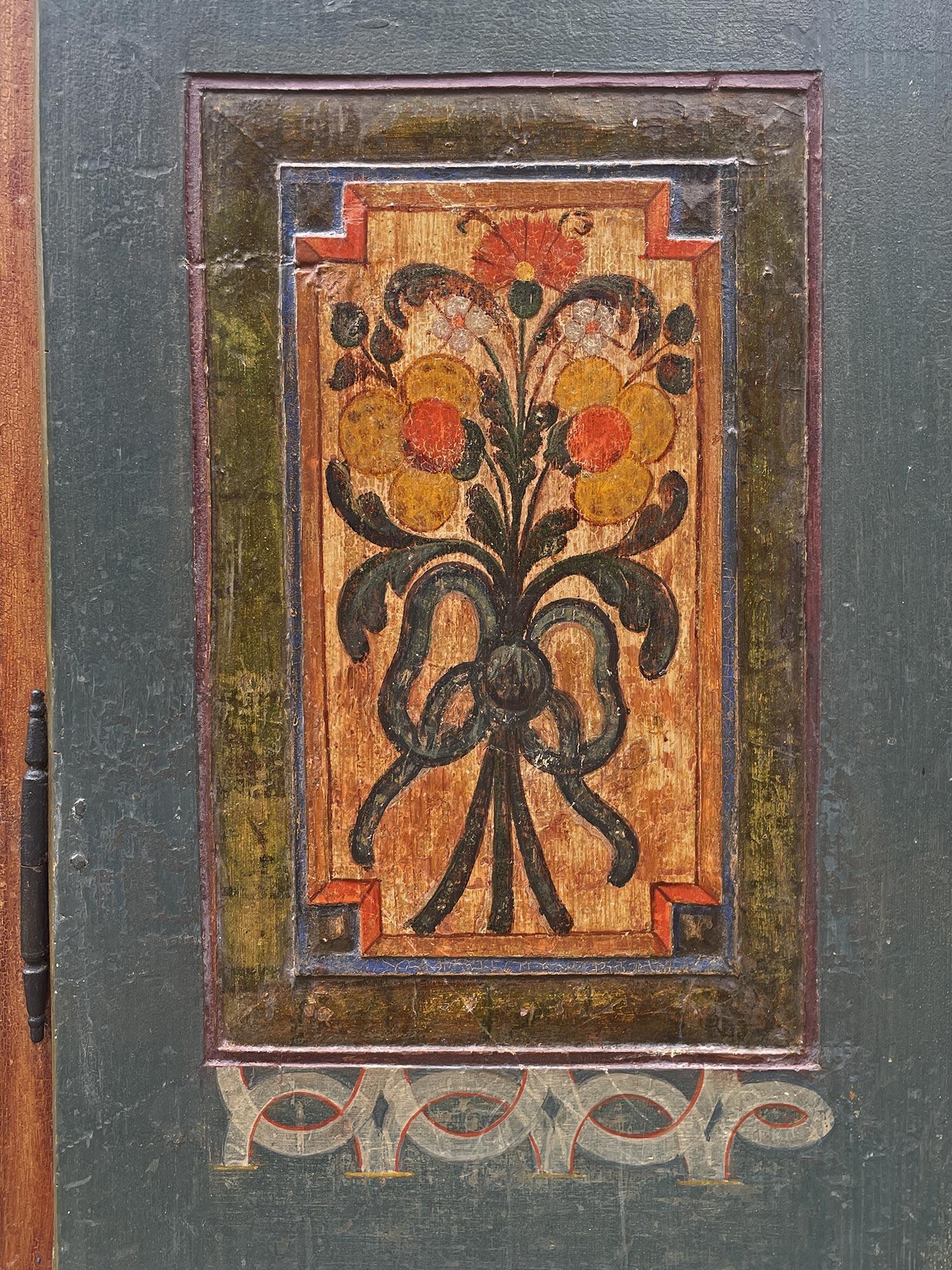 1829 Cupboard Painted in Blue Floral Cabinet - European Alps For Sale 1