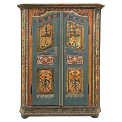 1829 Cupboard Painted in Blue Floral Cabinet - European Alps