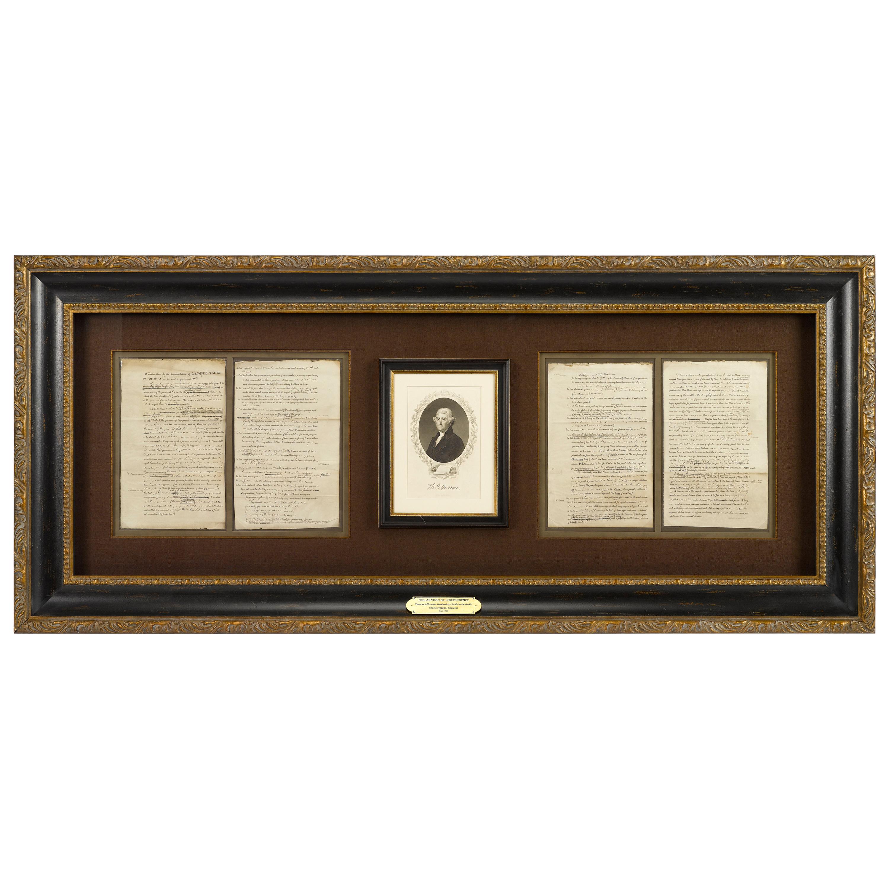 1829 Declaration of Independence Draft by Thomas Jefferson, Antique Engraving