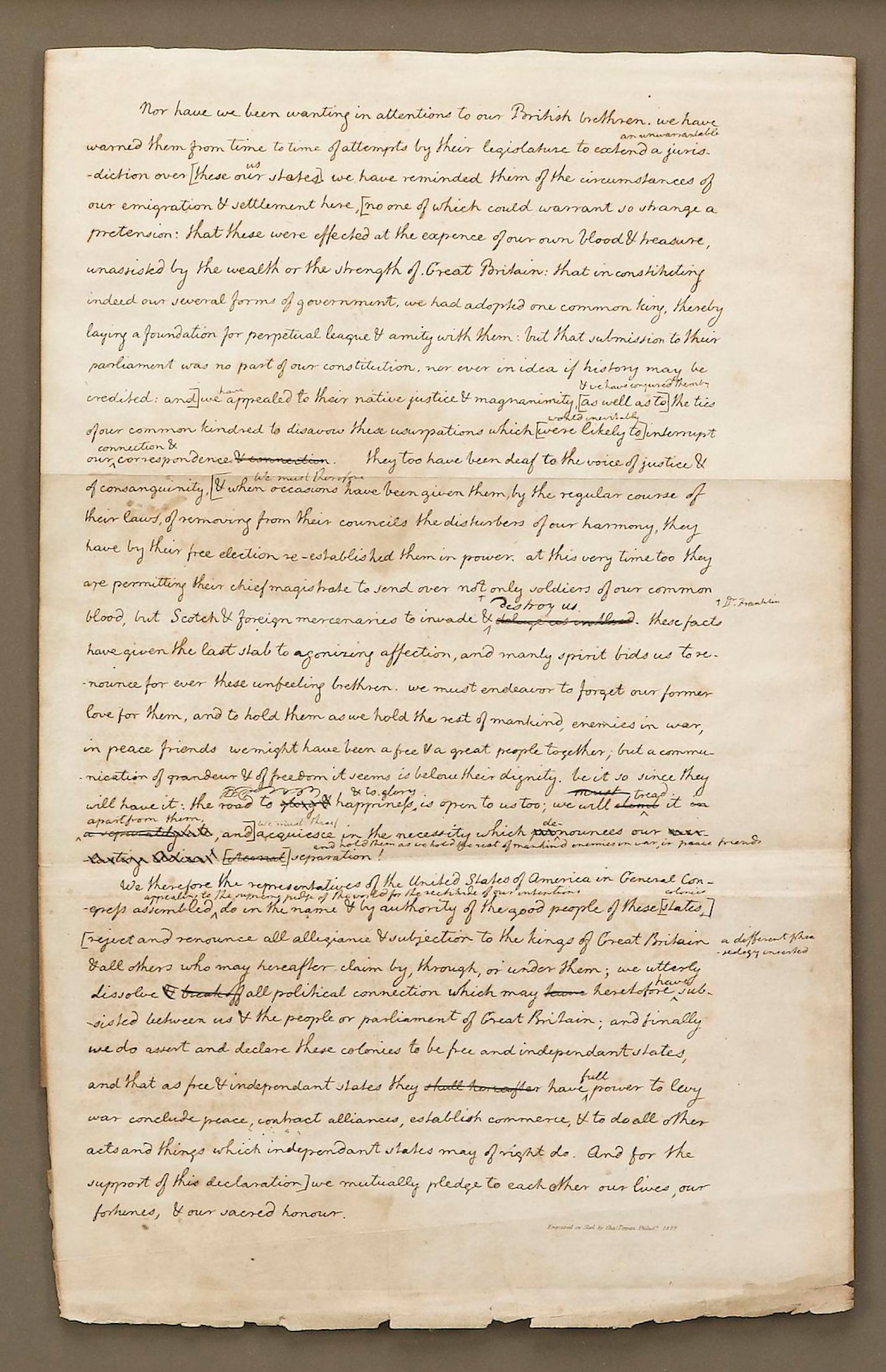 Draft « Declaration of Independence » de 1829, gravé par Charles Toppan en vente 2