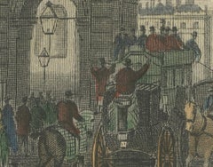 1829 Etching of Temple Bar in Bustling Regency London