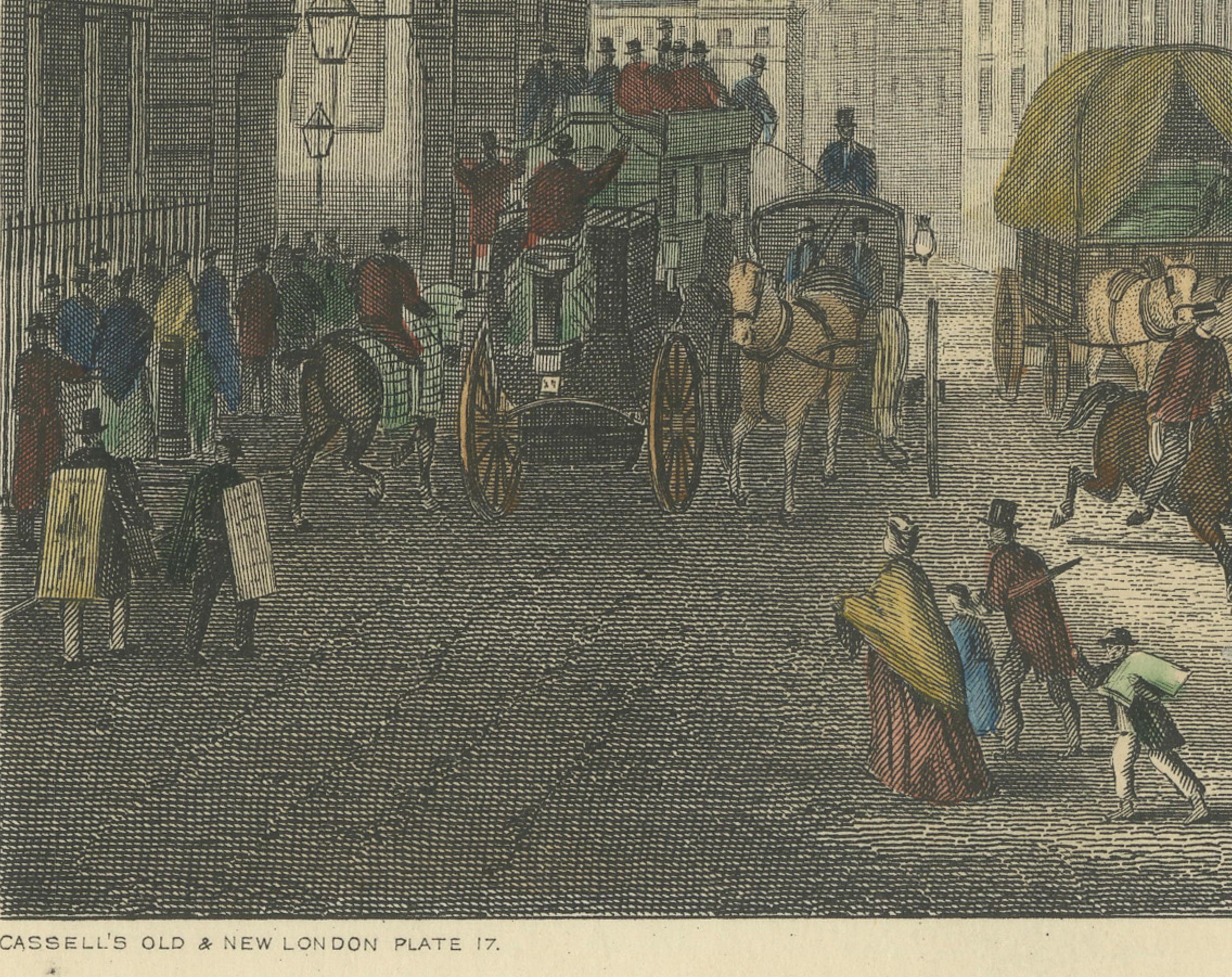 1829 Etching of Temple Bar in Bustling Regency London In Good Condition For Sale In Langweer, NL