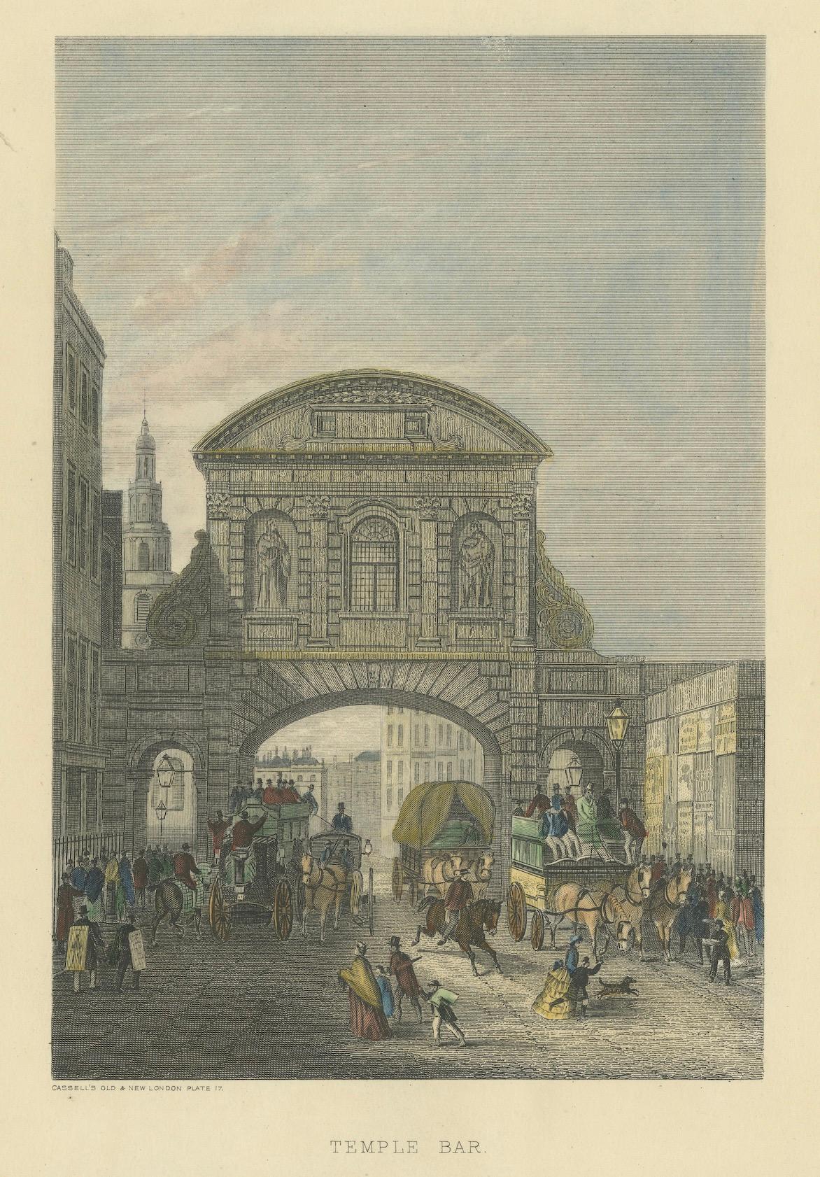 1829 Etching of Temple Bar in Bustling Regency London For Sale 2