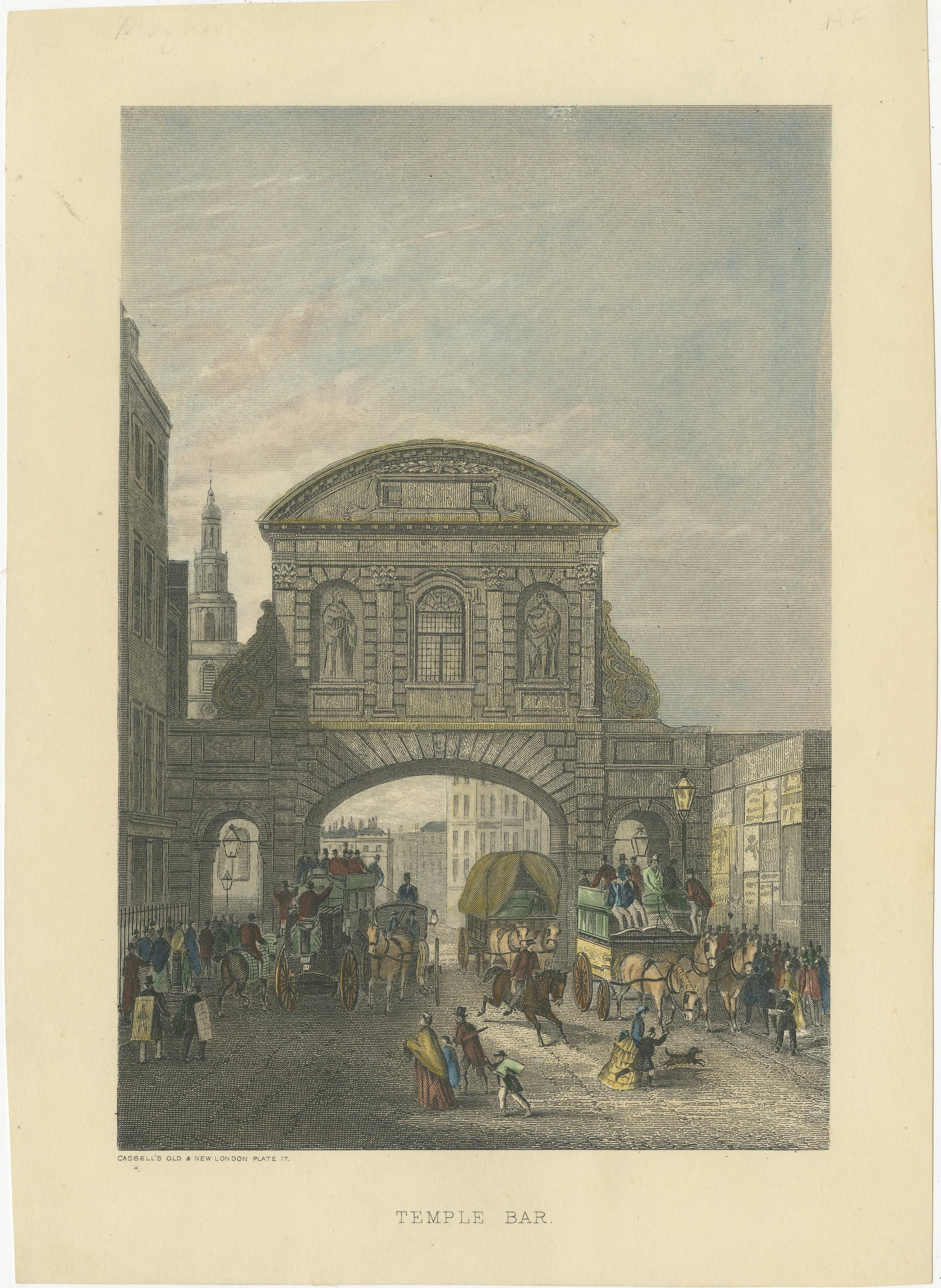 1829 Etching of Temple Bar in Bustling Regency London For Sale 3