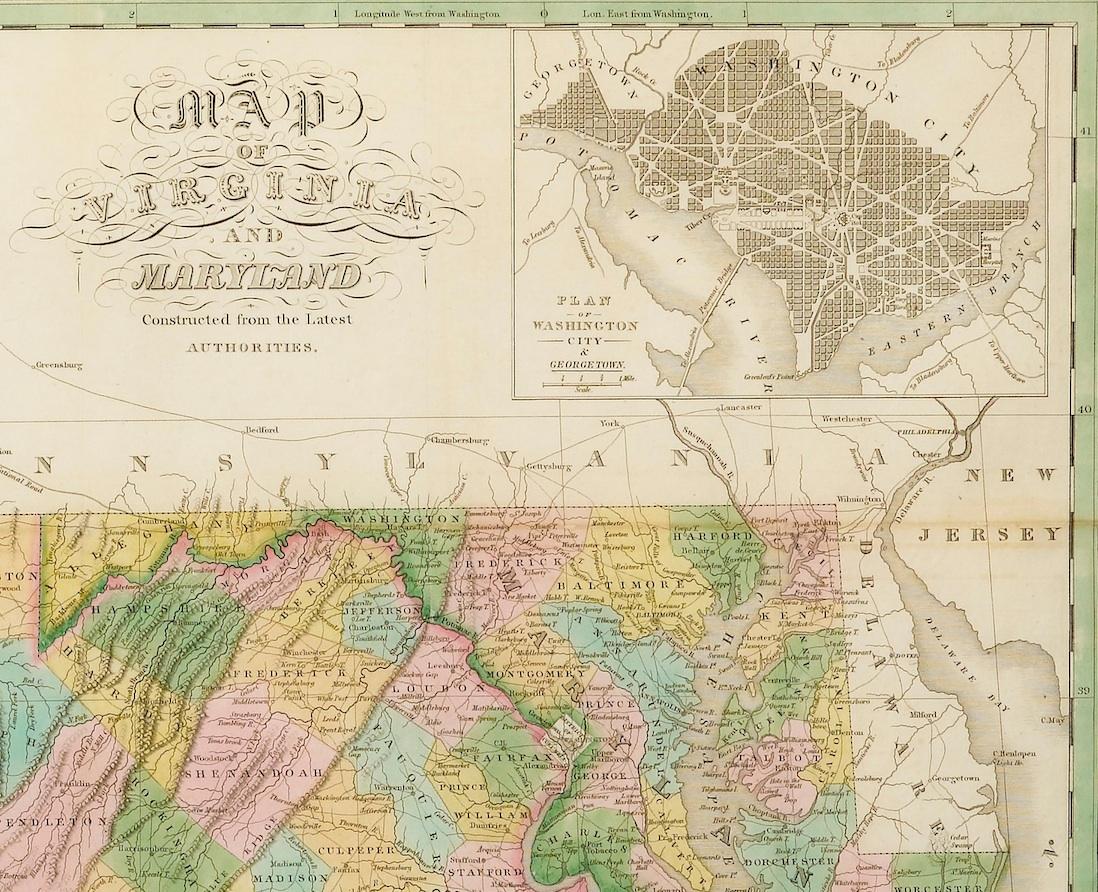 American 1829 Map of Virginia and Maryland by Anthony Finley