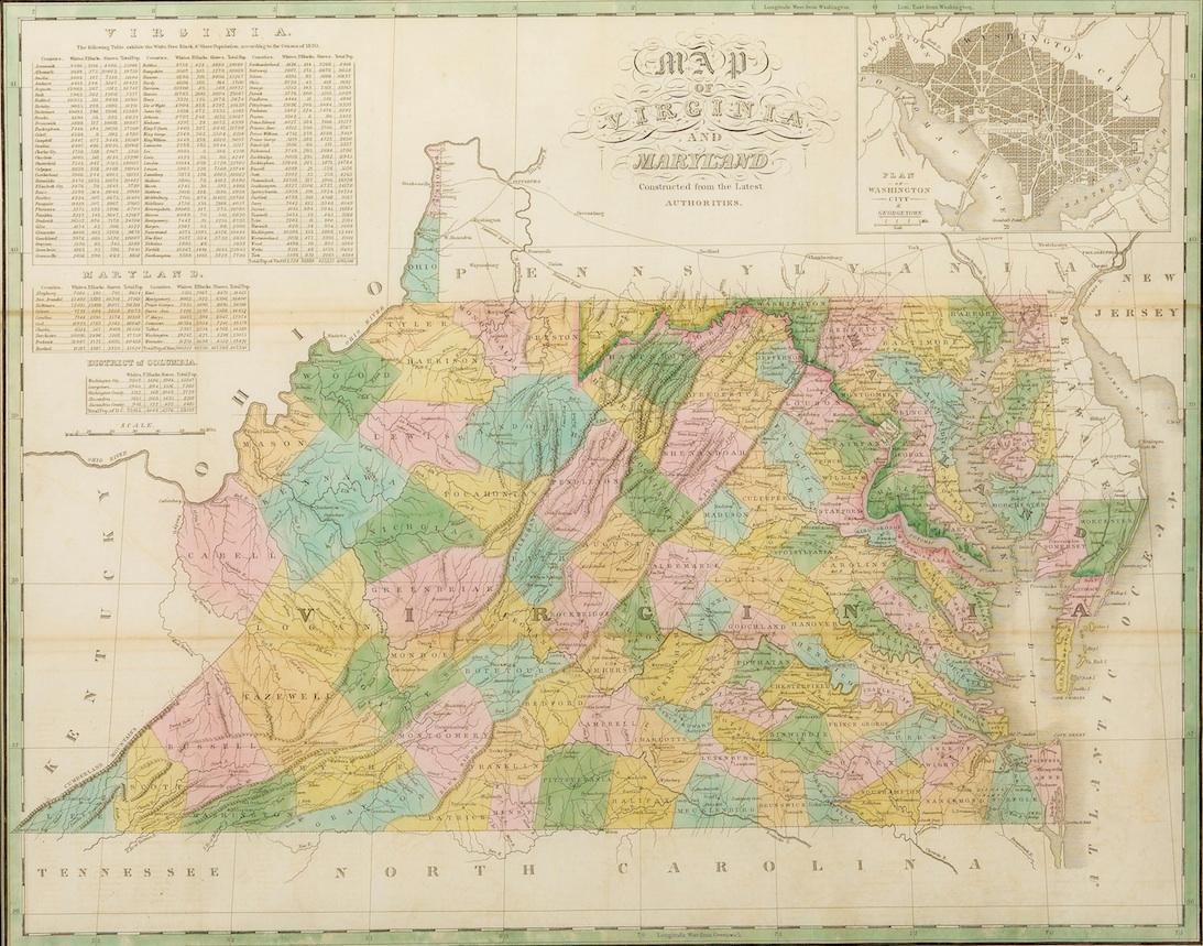 1829 Map of Virginia and Maryland by Anthony Finley In Good Condition In Colorado Springs, CO