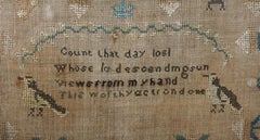 1829 Needlepoint Pictorial Sampler of Flowers and Quote by 12-year old Girl.