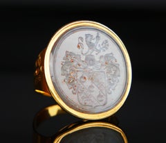 1829 Signet Men Intaglio Ring Chalcedony solid 18K Gold ØUS9.5 /10.5gr