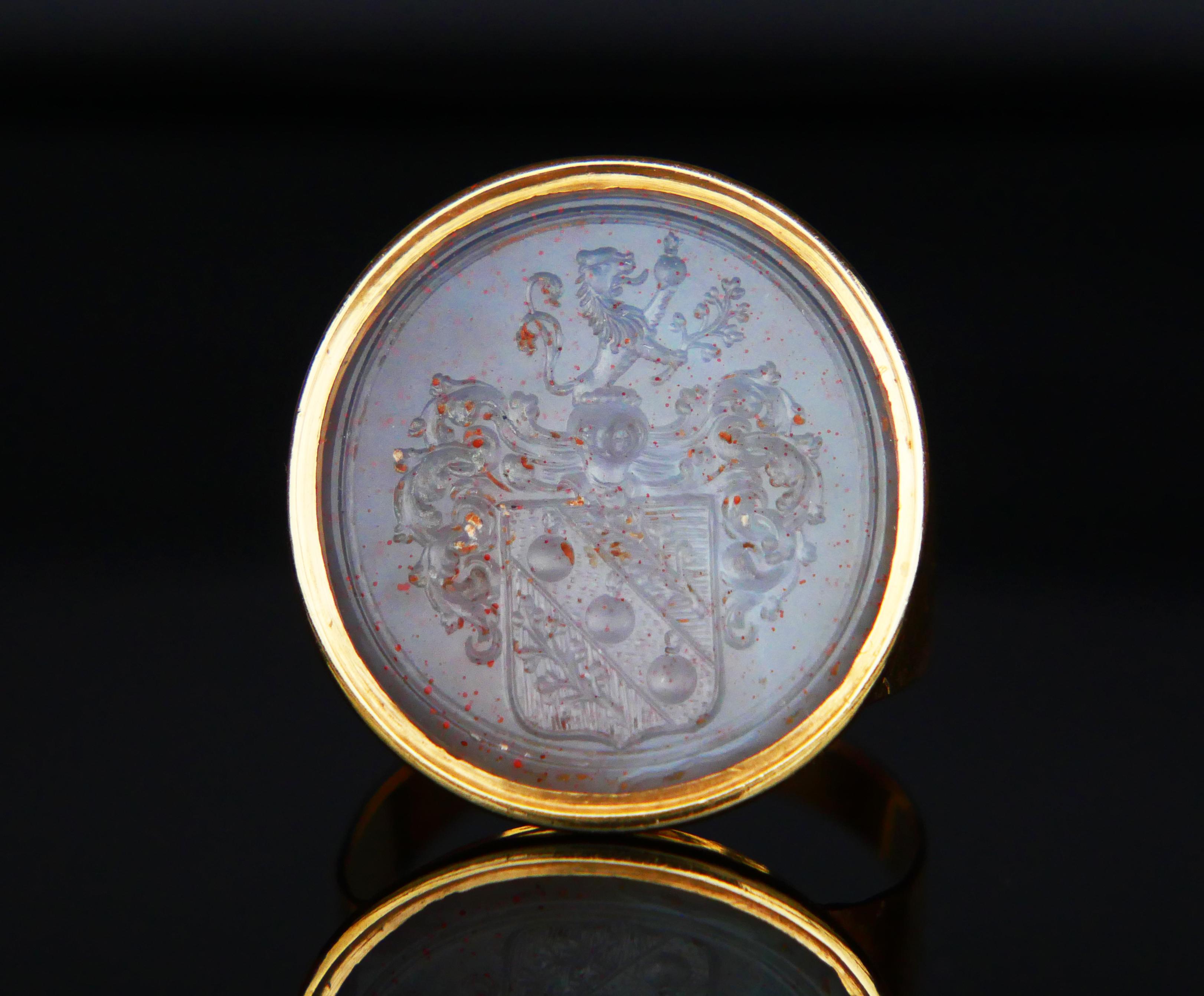 Medieval 1829 Signet Men Intaglio Ring Chalcedony solid 18K Gold ØUS9.5 /10.5gr For Sale