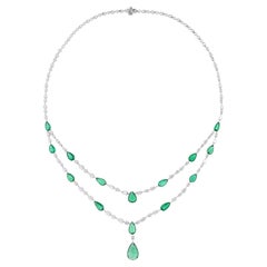 18.29TCW Zambian Emerald SI/H Diamond Layered Drop Necklace Or blanc 18k