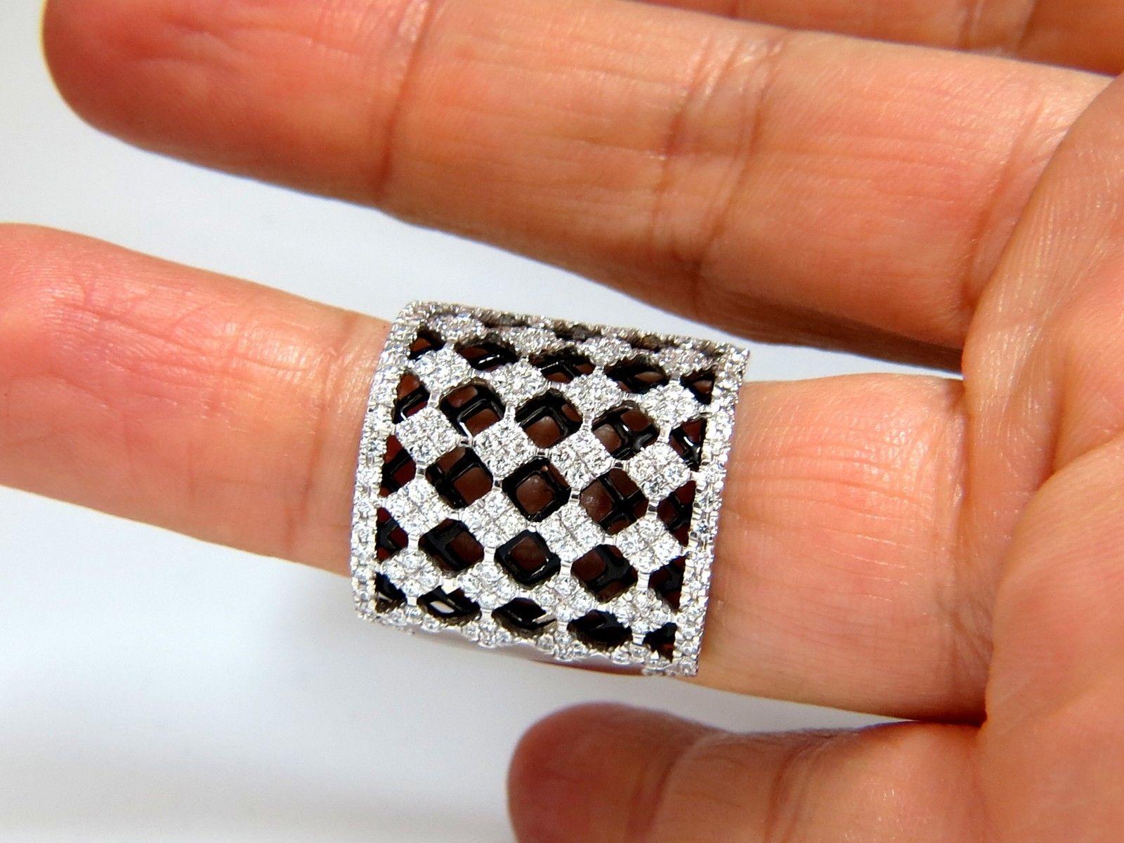 1.82CT Diamonds Bead Set Sandwiched Black Underlay 3D Grill Band Ring 18KT For Sale 5