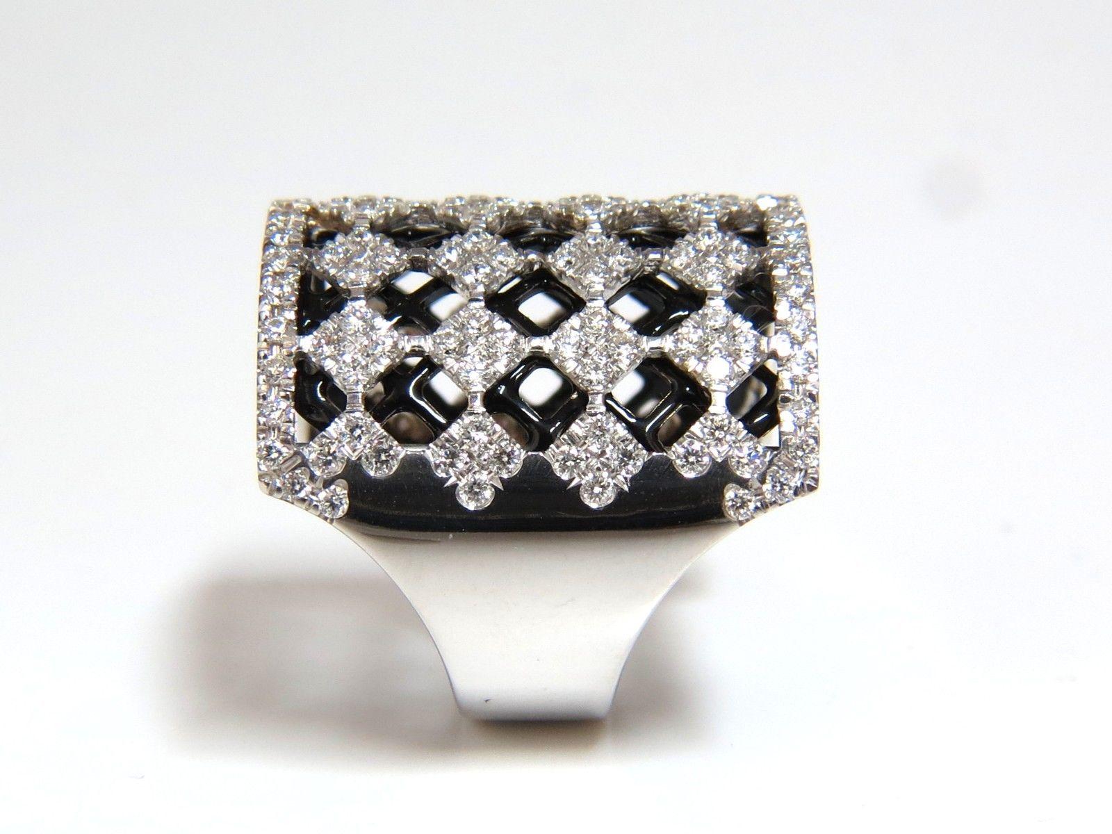 1.82CT Diamonds Bead Set Sandwiched Black Underlay 3D Grill Band Ring 18KT For Sale 3
