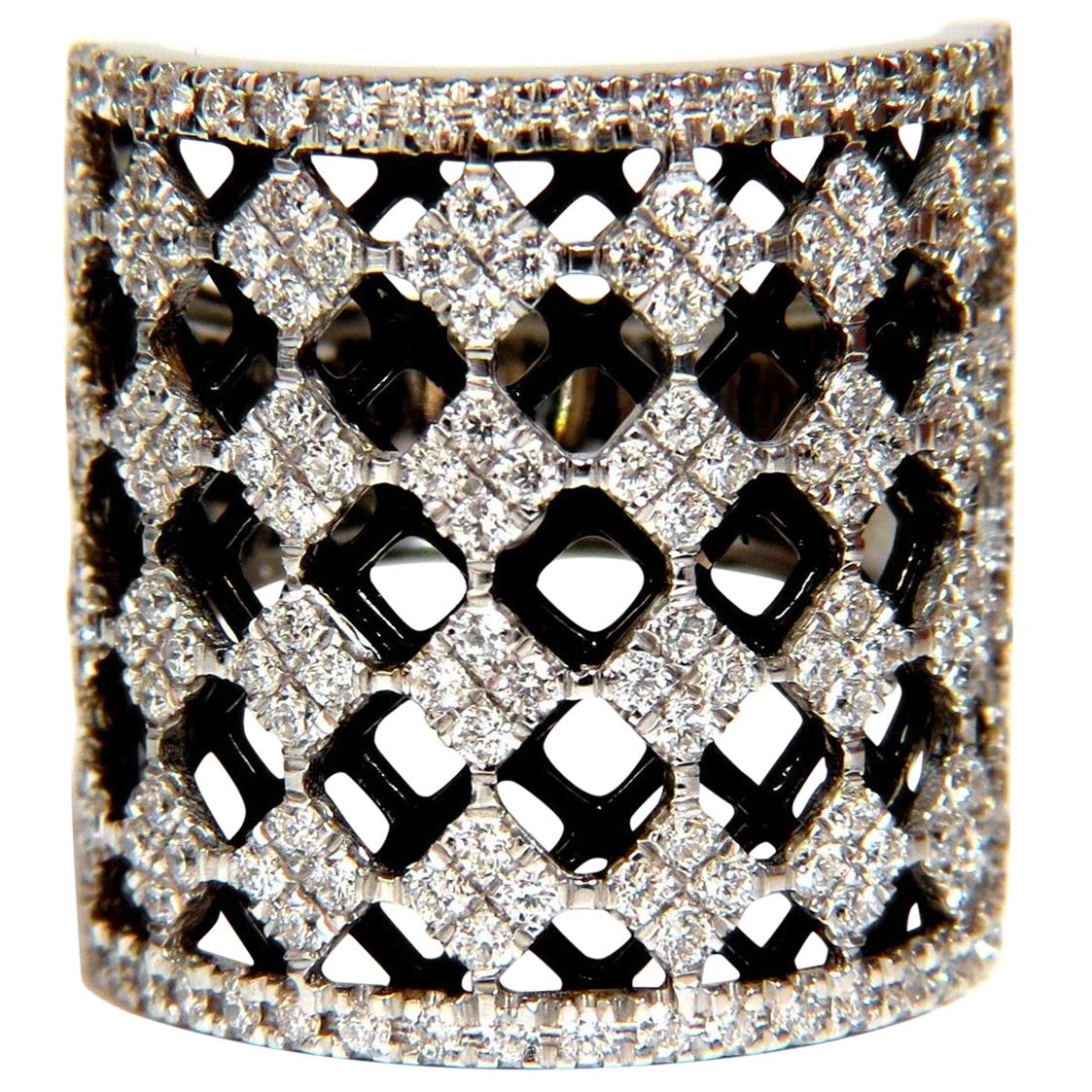 1.82CT Diamonds Bead Set Sandwiched Black Underlay 3D Grill Band Ring 18KT For Sale
