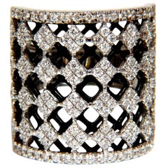1.82CT Diamonds Bead Set Sandwiched Black Underlay 3D Grill Band Ring 18KT