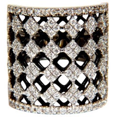 1.82CT Diamonds Bead Set Sandwiched Black Underlay 3D Grill Band Ring 18KT*