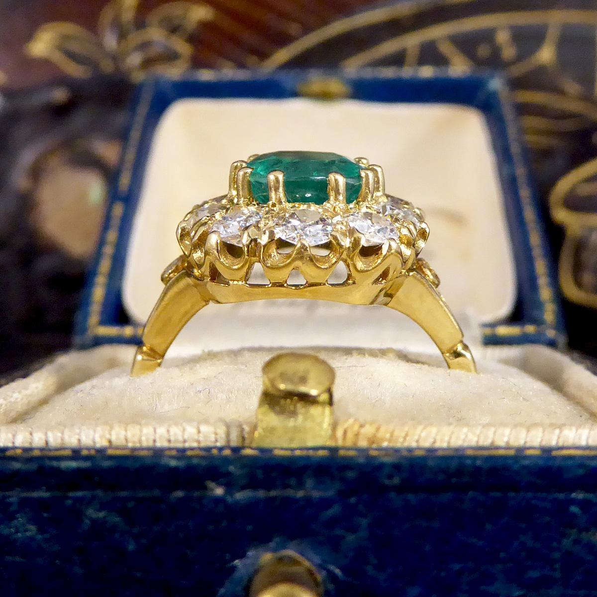 1.82ct Emerald and 1.20ct Old Cut Diamond Cluster Ring in 18ct Yellow Gold 3