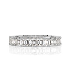 1.82ct Emerald Cut Diamond Bezel Set Eternity Band in 18k White Gold