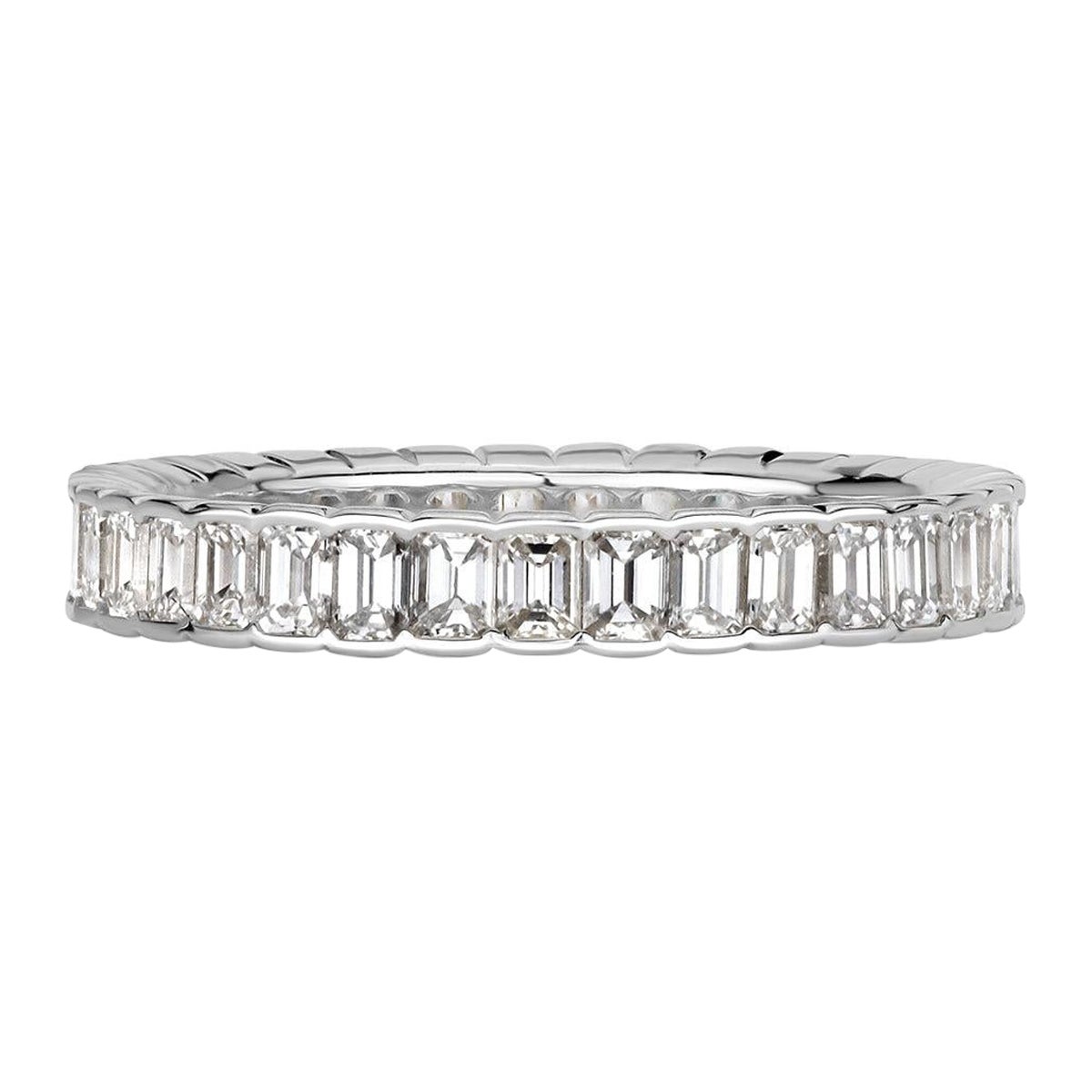 1.82ct Emerald Cut Diamond Bezel Set Eternity Band in 18k White Gold