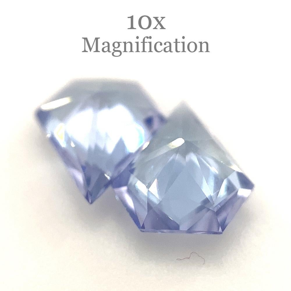 Description:

Gem Type: Tanzanite 
Number of Stones: 2
Weight: 1.82 cts
Measurements: 8.08x6.40x3.22 mm & 8.04x6.32x3.38 mm
Shape: Fan
Cutting Style Crown: Modified Brilliant Cut
Cutting Style Pavilion: Mixed Cut 
Transparency: Transparent
Clarity: