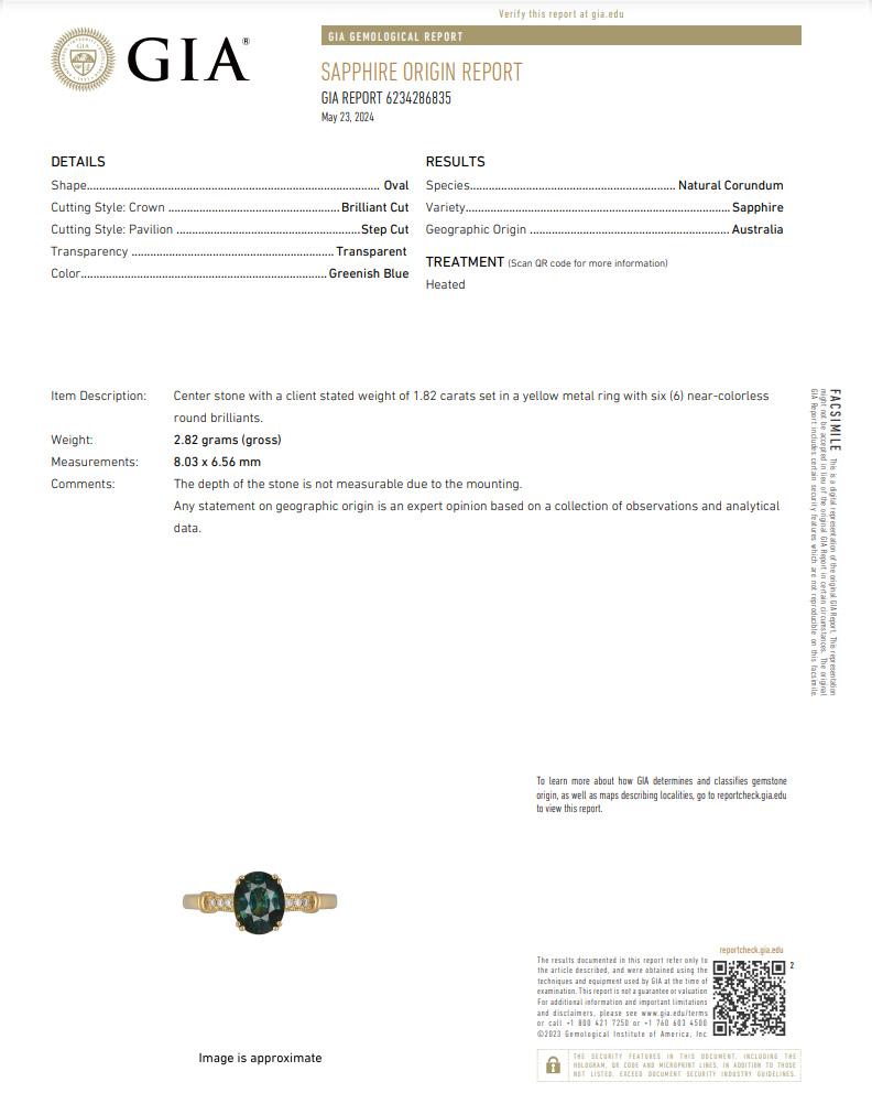 1.82ct GIA-Certified Australian Sapphire Engagement Ring 14K Gold R6660 For Sale 1