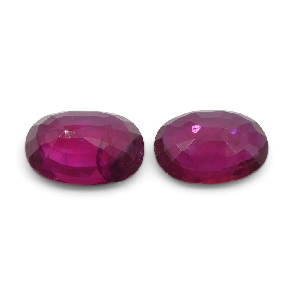 Women's or Men's 1.82ct Oval Red Ruby from Thailand Pair For Sale