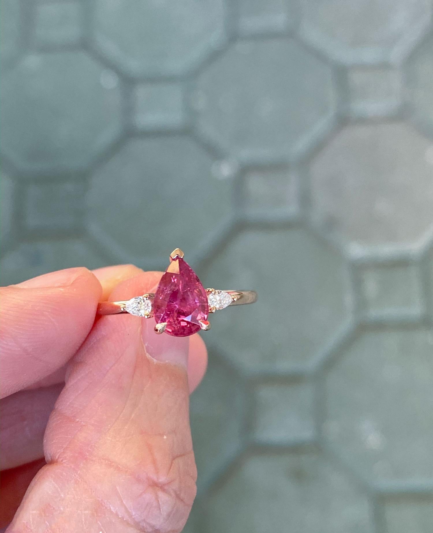 1.82ct Pear Shape Mahenge Spinel Diamond Sides Engagement Ring 14k Gold AD1895-1 1