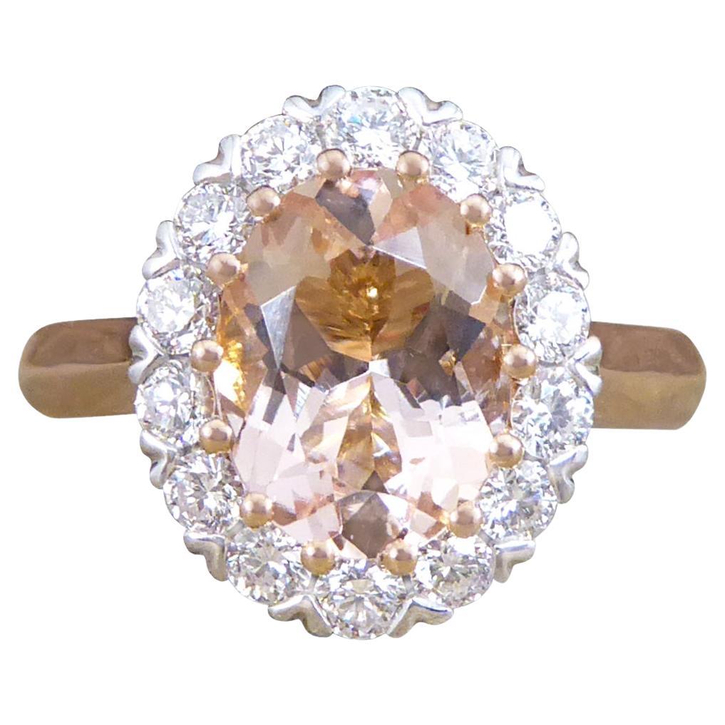 1.82ct Pink Morganite and Diamond Cluster Ring in 18ct White and Rose Gold For Sale