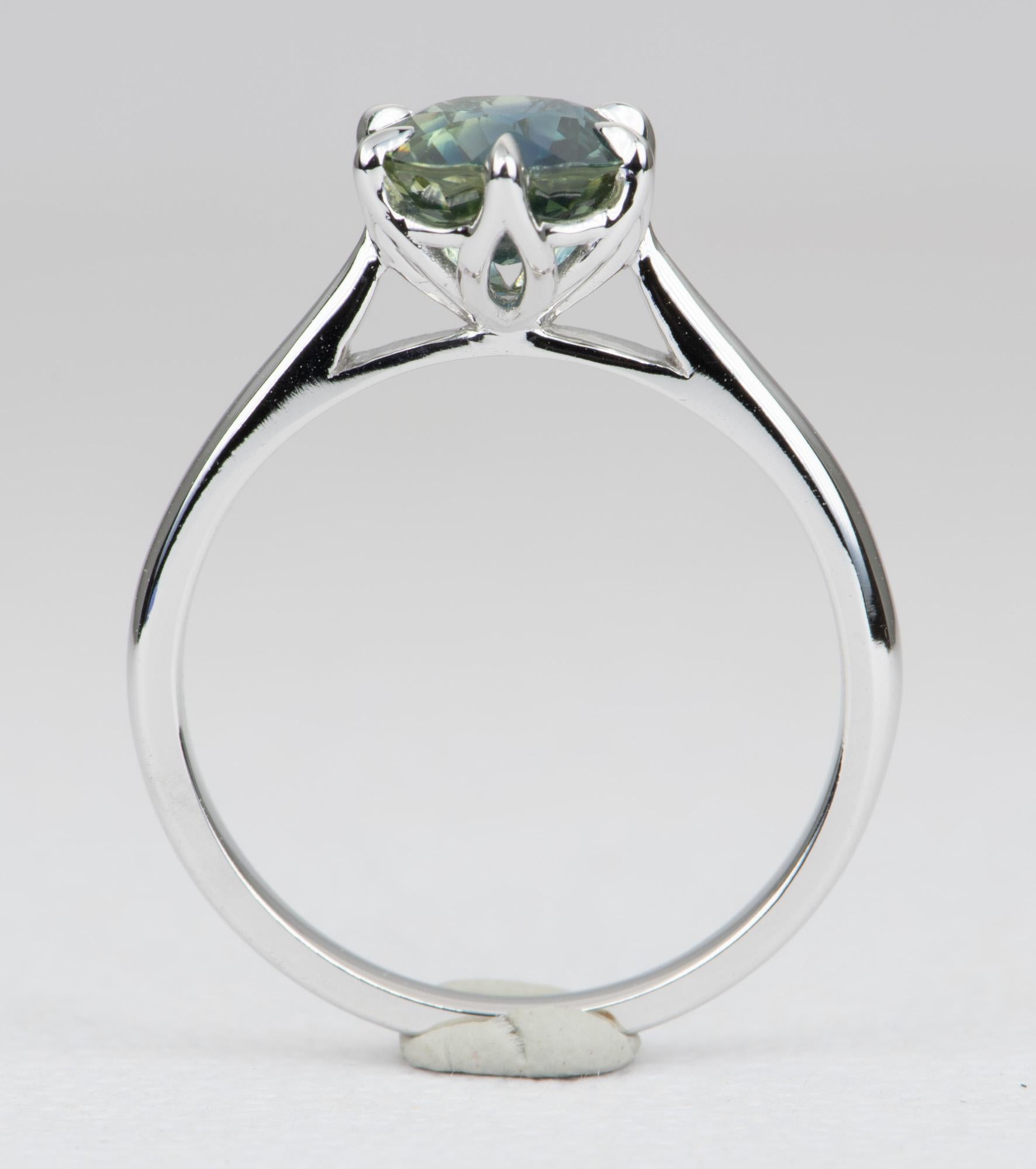 1.82 Carat Round Teal Blue Green Sapphire 14 Karat White Gold Ring AD1540-4 In New Condition In Osprey, FL