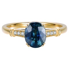 1.82ct Teal Sapphire Vintage Inspired Engagement Ring 14K Gold
