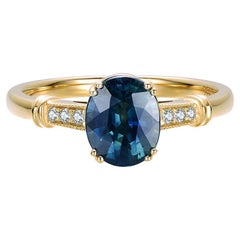 1,82 Karat Teal Saphir Vintage inspirierter Verlobungsring 14K Gold