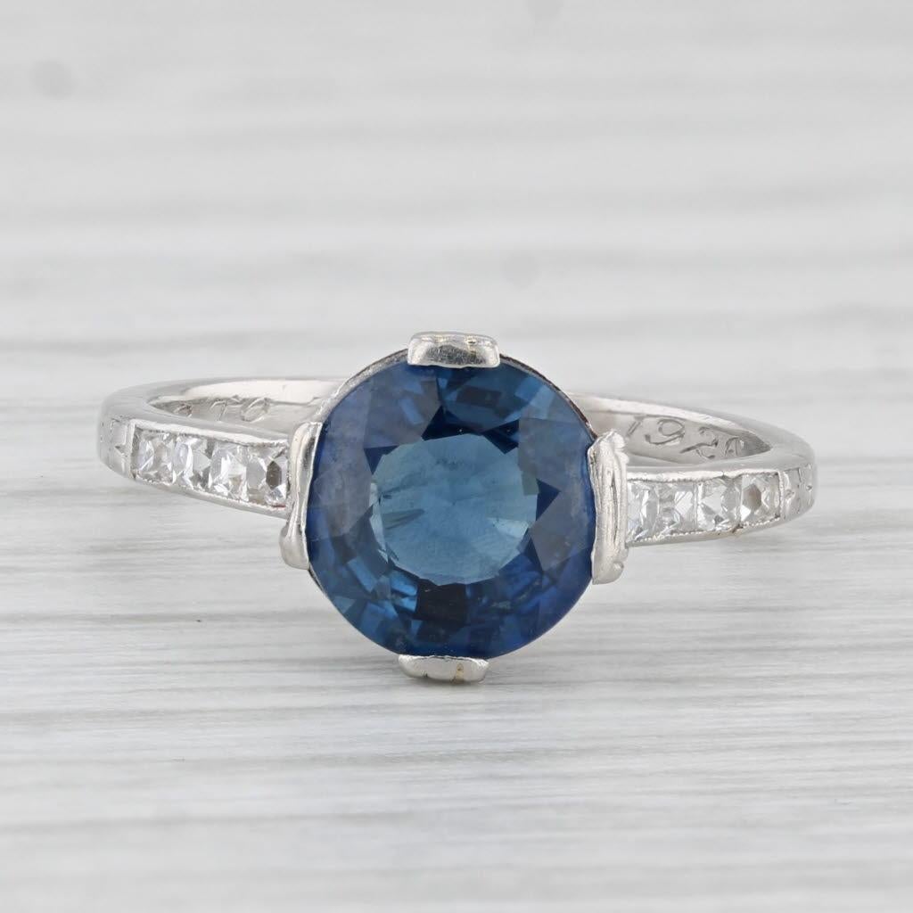 1.82ctw Runde blauer Saphir Diamant Ring Platin Größe 5 GIA Engagement im Zustand „Gut“ im Angebot in McLeansville, NC