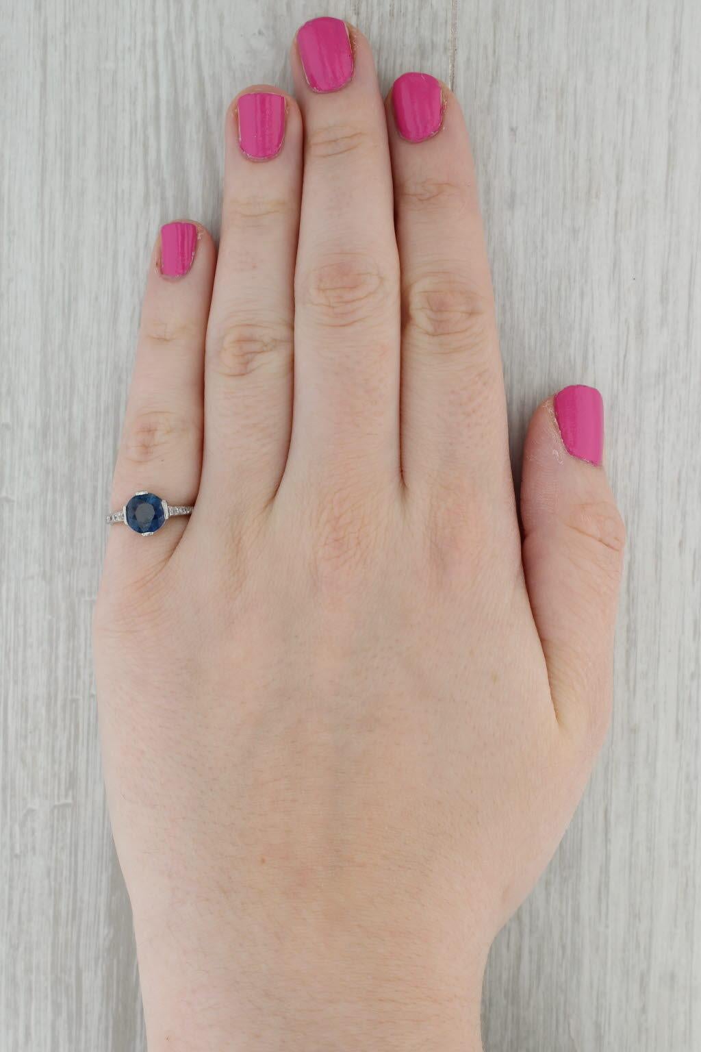 1.82ctw Runde blauer Saphir Diamant Ring Platin Größe 5 GIA Engagement im Angebot 4