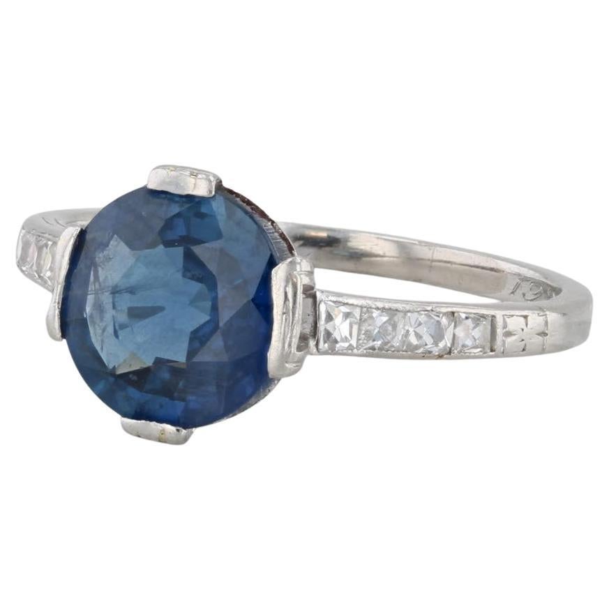 1.82ctw Runde blauer Saphir Diamant Ring Platin Größe 5 GIA Engagement im Angebot