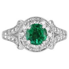 1.82tcw 14K Round Colombian Emerald & Diamond Halo Engagement Ring