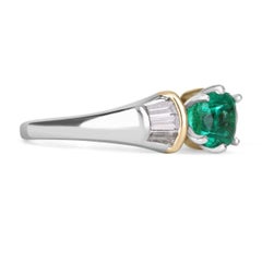 1.92tcw 18K AAA Colombian Emerald Cushion Cut & Tapered Baguette Diamond Ring