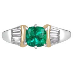 1.92tcw 18K AAA Colombian Emerald Cushion Cut & Tapered Baguette Diamond Ring 