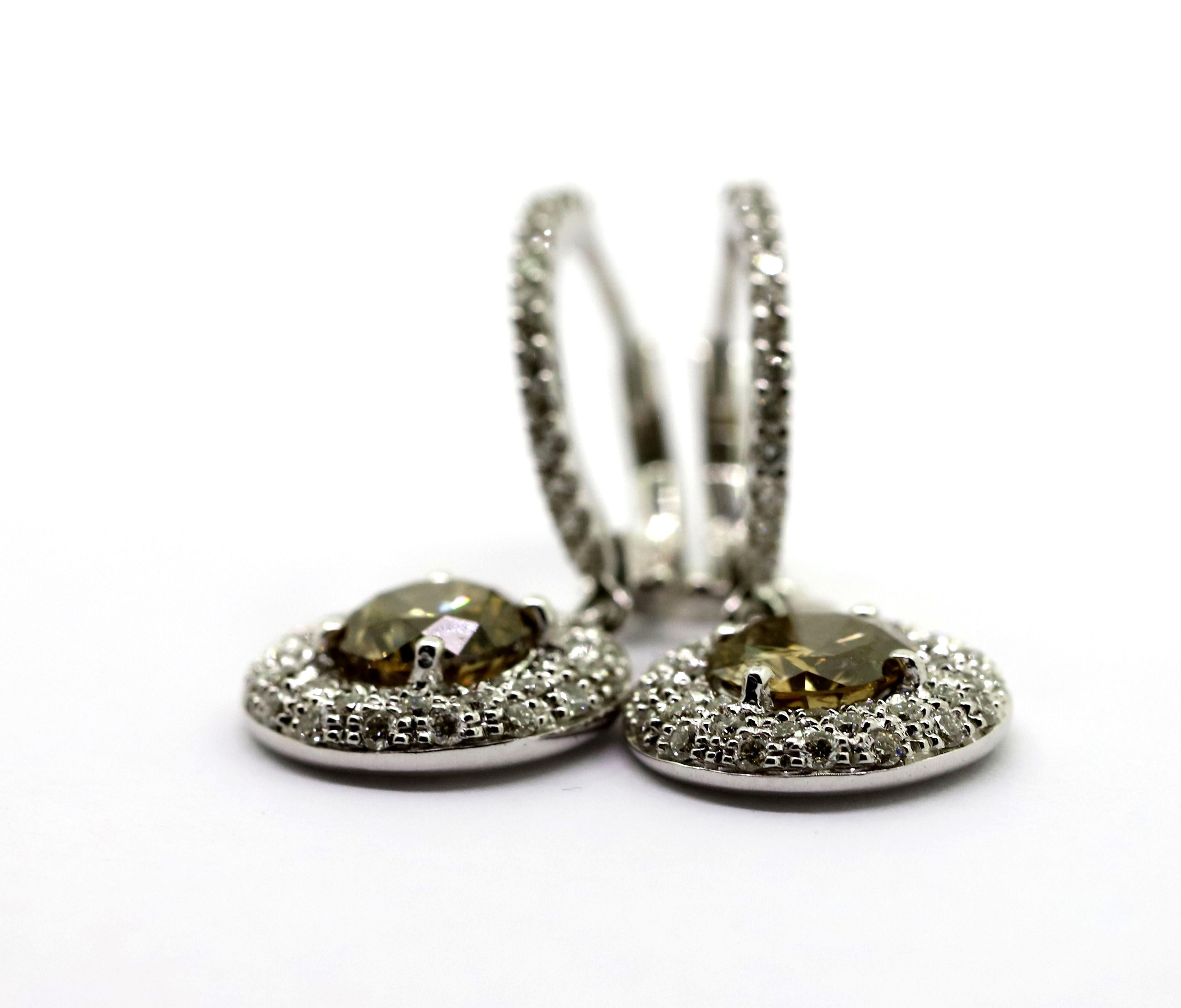 1.83 Carat Brown Diamonds and White Diamond Pavè Dangle Earrings In New Condition For Sale In Milano, IT