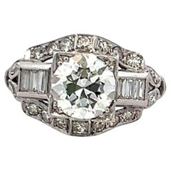 1.83 Carat Circular Brilliant and Baguette Shape Diamond Platinum Art-Deco Ring