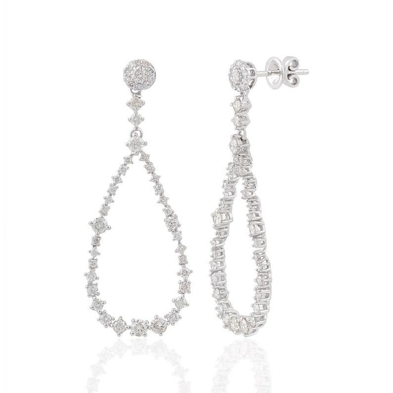 Taille mixte Boucles d'oreilles en goutte en or 10 carats avec diamants de 1,83 carat et diamants négatifs en vente