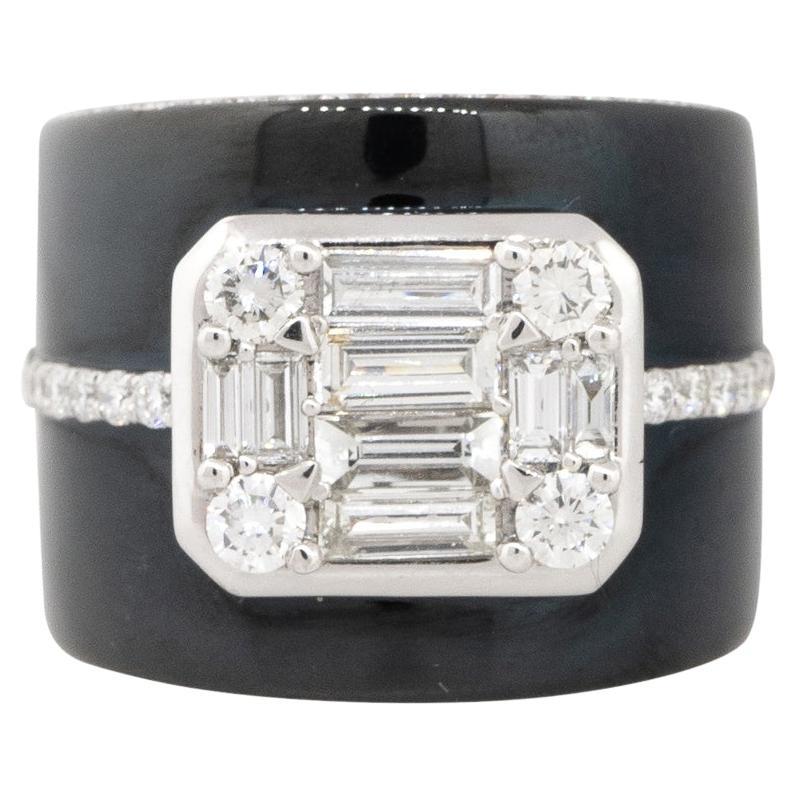 1.83 Carat Diamond and Black Enamel Mosaic Wide Band 18 Karat in Stock