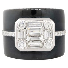 1.83 Carat Diamond and Black Enamel Mosaic Wide Band 18 Karat in Stock