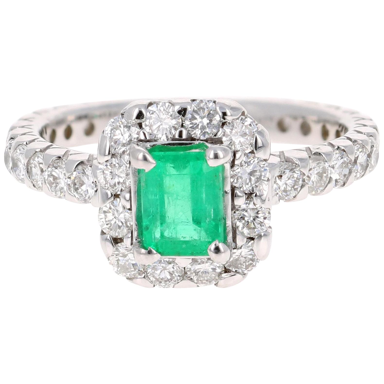 1.83 Carat Emerald Diamond 14 Karat White Gold Engagement Ring For Sale